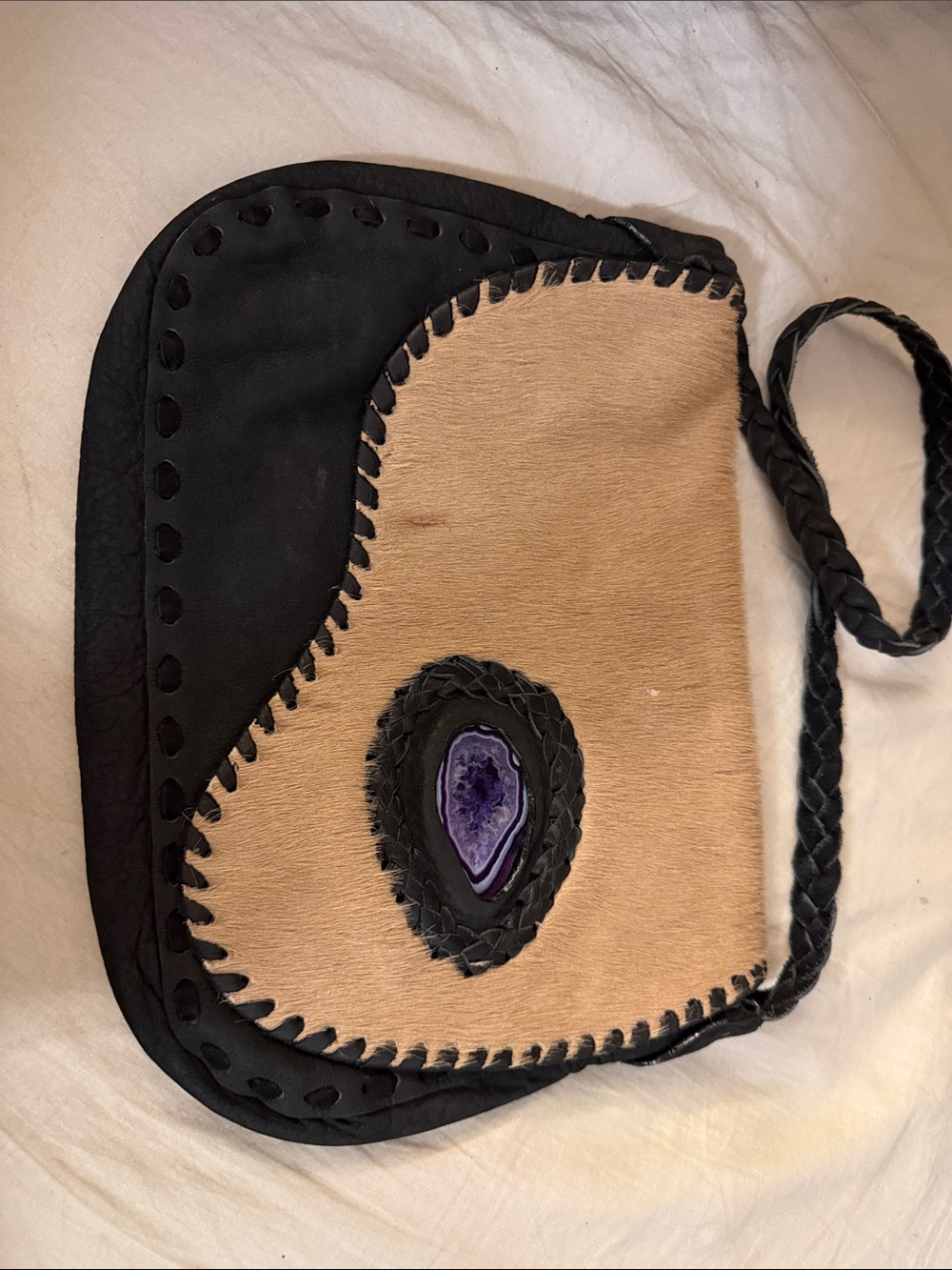 Shoulder Bag with Purple Stone Accent